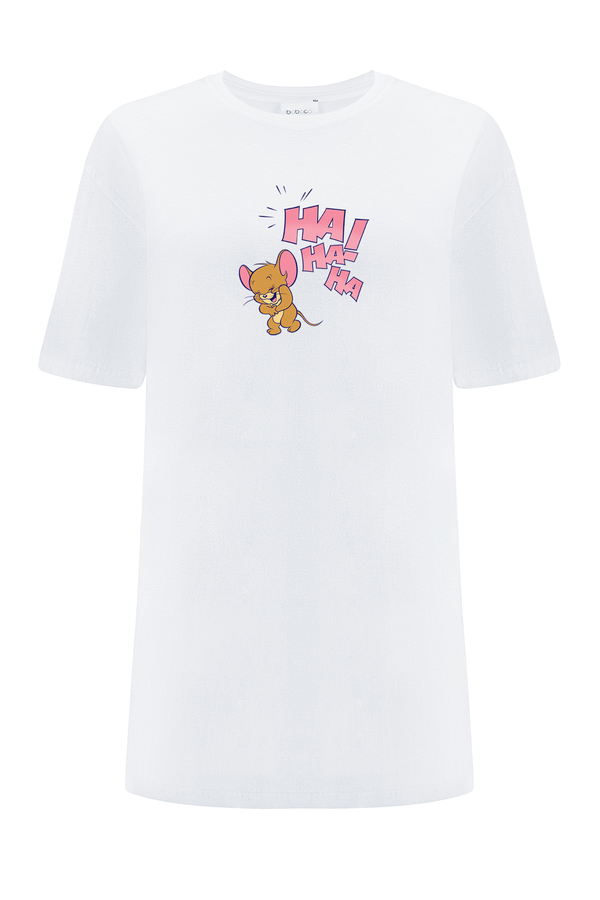 Koszulka damska OVERSIZE Tom i Jerry 022 Tom & Jerry Biały