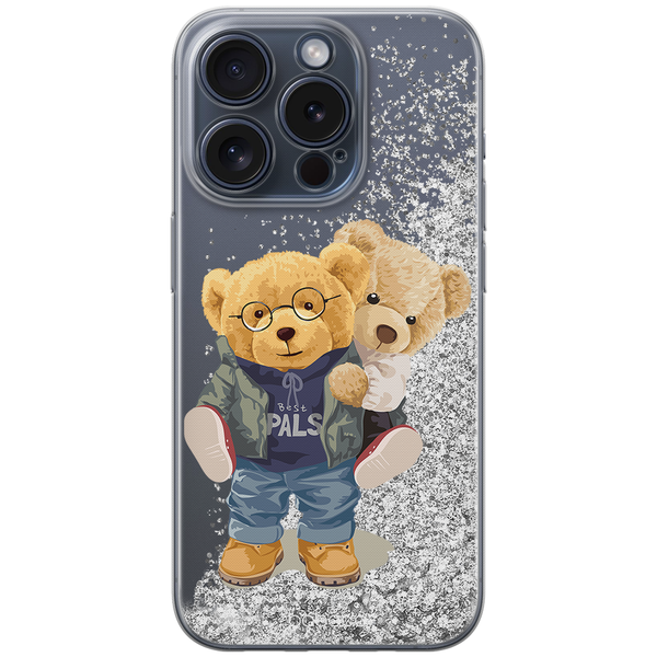 Etui Teddy Couple 001 Babaco Płynny brokat Srebrny