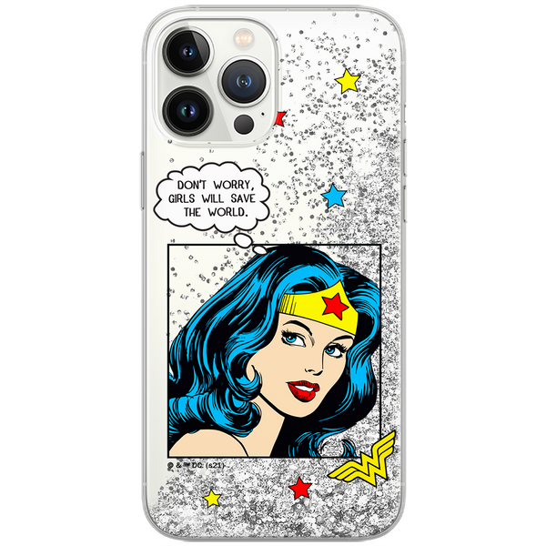 Etui Wonder Woman 028 DC Płynny brokat Srebrny