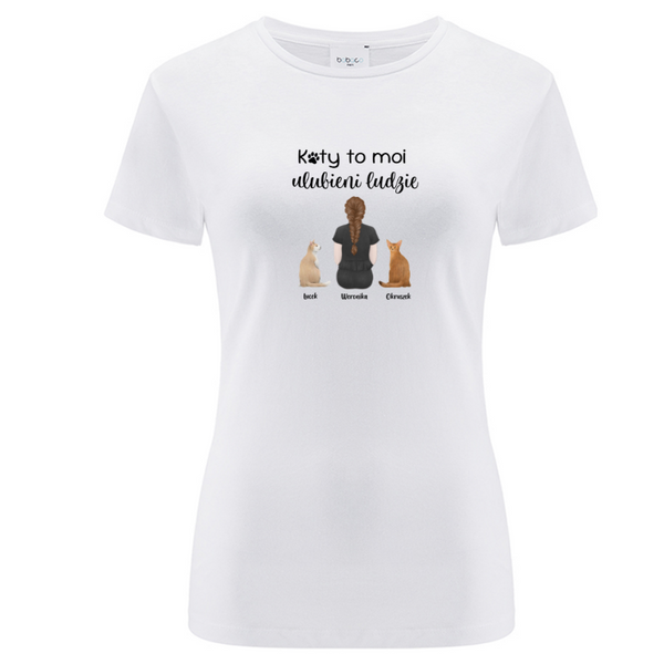 Koszulka personalizowana damska KOTY TO MOI ULUBIENI LUDZIE Biała XL