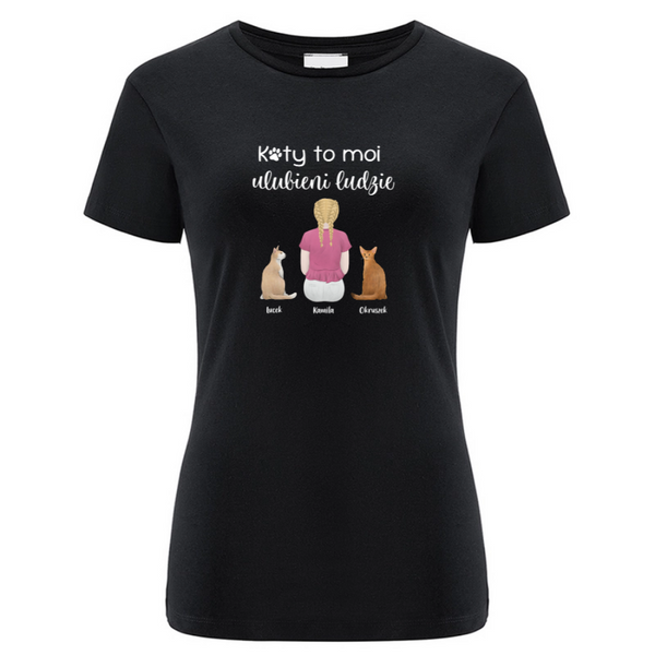 Koszulka personalizowana damska KOTY TO MOI ULUBIENI LUDZIE Czarna XS
