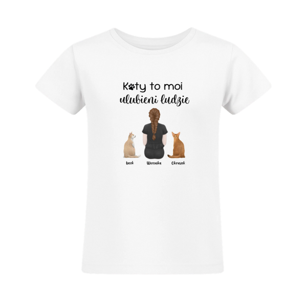 Koszulka personalizowana dziecięca KOTY TO MOI ULUBIENI LUDZIE Biała 7-8