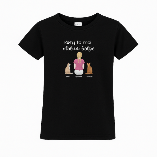 Koszulka personalizowana dziecięca KOTY TO MOI ULUBIENI LUDZIE Czarna 9-11