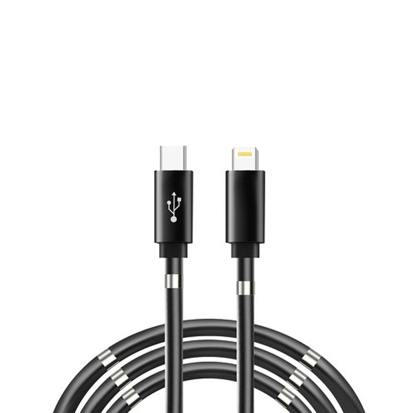 Kabel USB-C IPhone Lightning Lightning 3A PD18W magnetycznie zwijany  Czarny