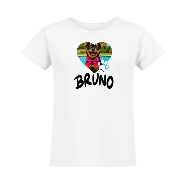 Koszulka personalizowana dziecięca ZDJĘCIE PSA Z GRADIENTEM Biała 3-4