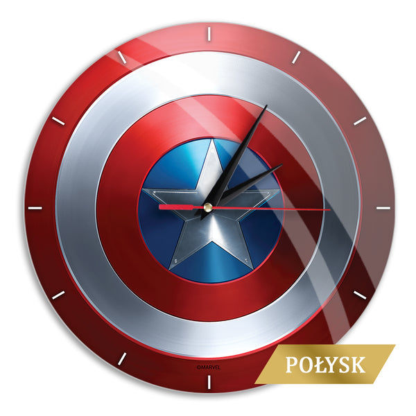 Zegar ścienny z połyskiem Kapitan Ameryka 001 Marvel Czerwony